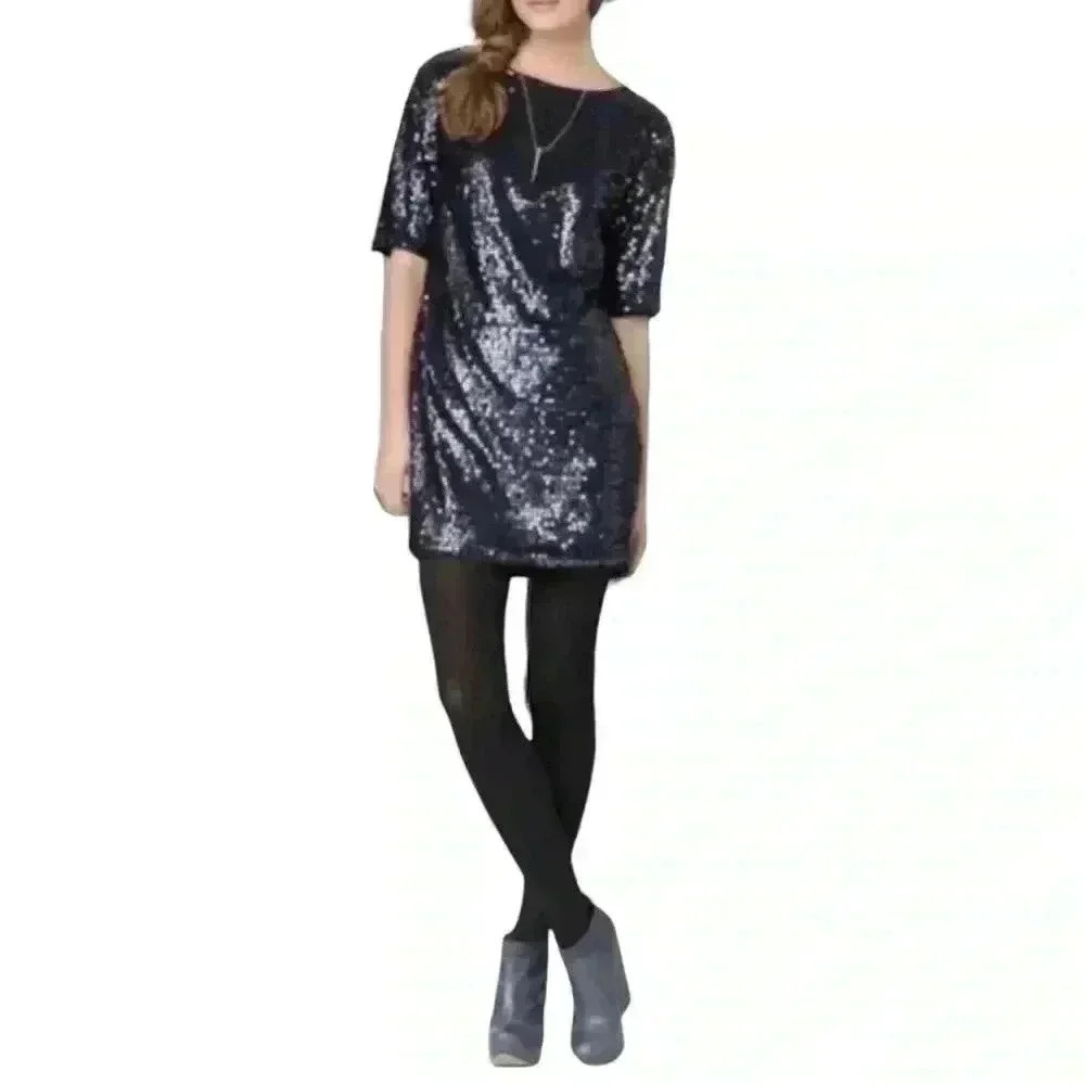 RACHEL ROY Liza sequined sheath tunic dress sparkly blue metallic women’s 2